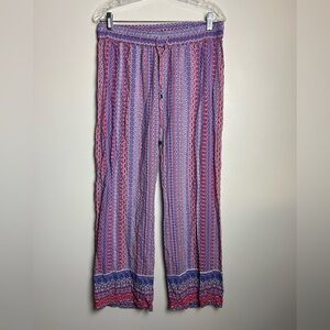 HEster & Orchard Flowy Straight  Pants Elastic Waist Size L printed Comfortable